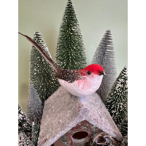 Winter Birdhouse Assemblage Diorama – Handmade Holiday Decor Centerpiece - Picture 3 of 7